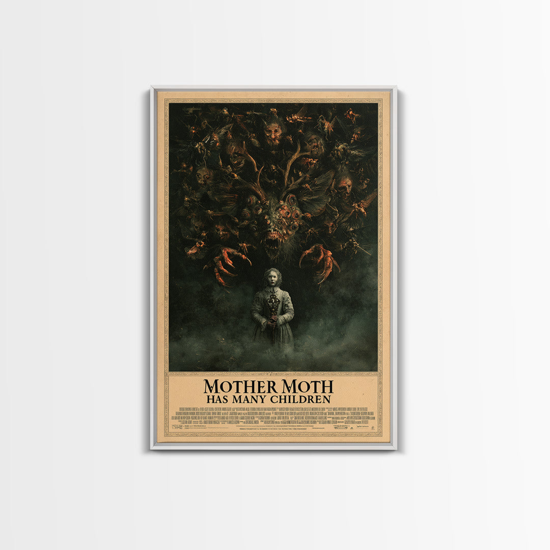 Mother Moth Has Many Children, English Language Horror Movie Poster, Dark Romantic Horror Art, Retro Horror Movie Art, Canvas Print