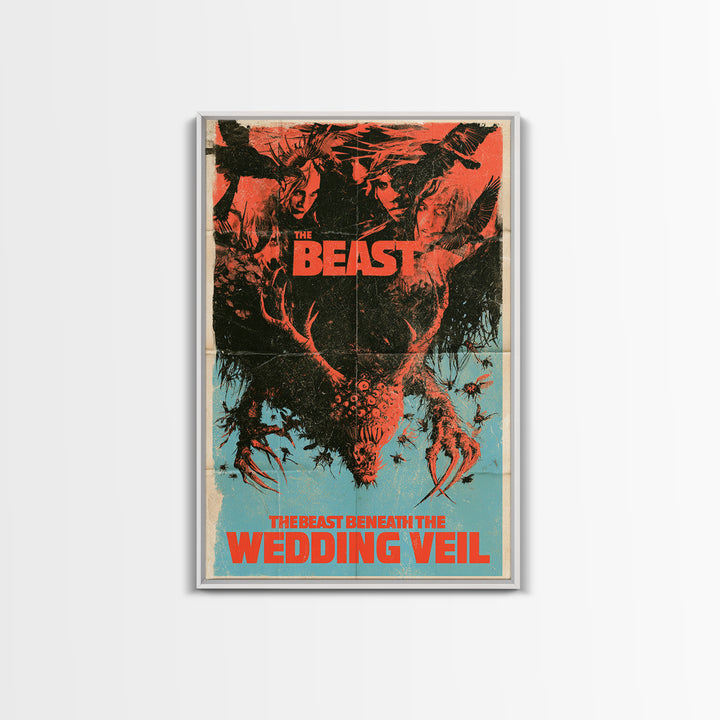The Beast Beneath The Wedding Veil, English Language Horror Movie Poster, 1970s Horror Art, Classic Monster Poster, Framed Canvas Print