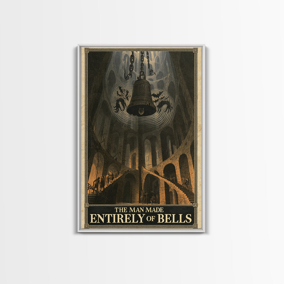 The Man Made Entirely Of Bells, English Language Horror Movie Poster, Architectural Etching Art, Gothic Cinema Wall Art