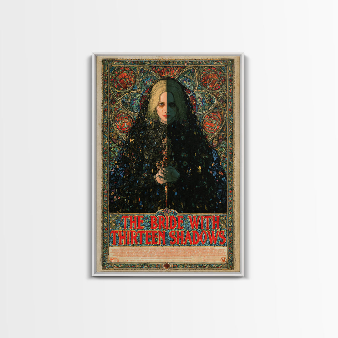 The Bride With Thirteen Shadows, English Language Horror Movie Poster, Stained Glass Gothic Art, Gothic Cinema Wall Art, Canvas Print