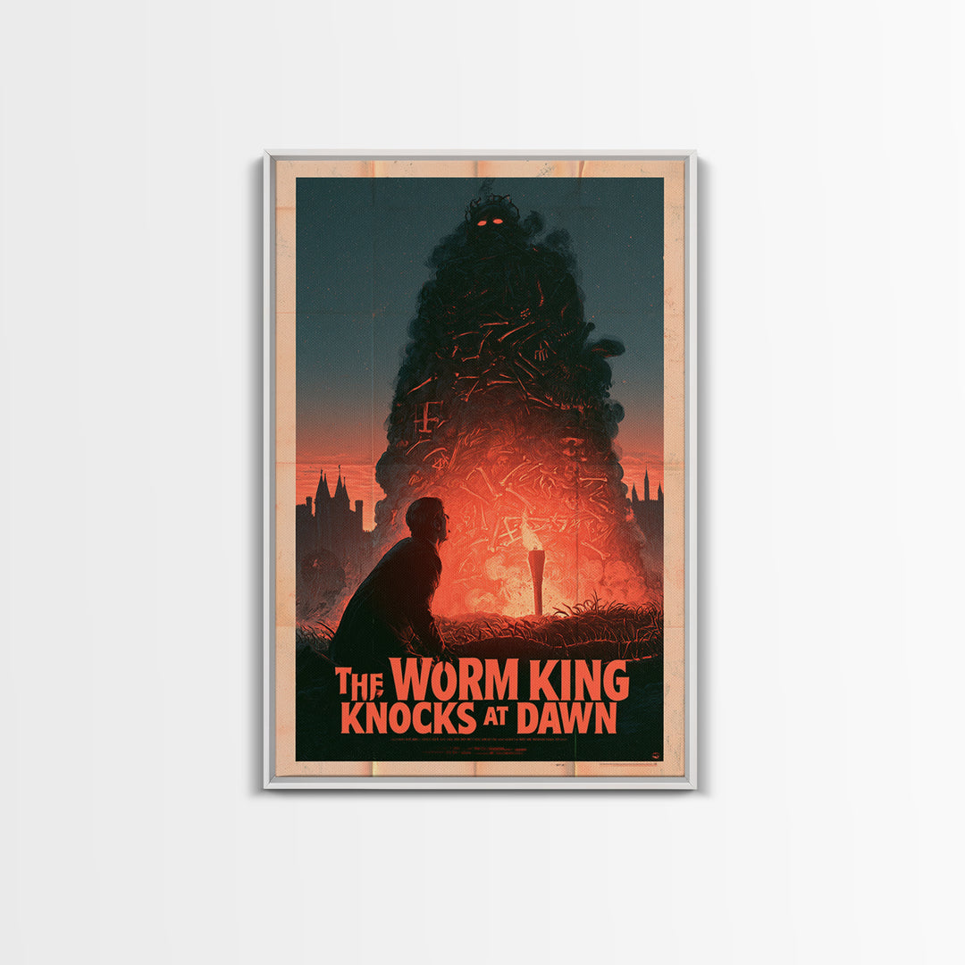 The Worm King Knocks At Dawn, English Language Horror Movie Poster, 1960s Horror Art, Classic Monster Poster, Framed Canvas Print