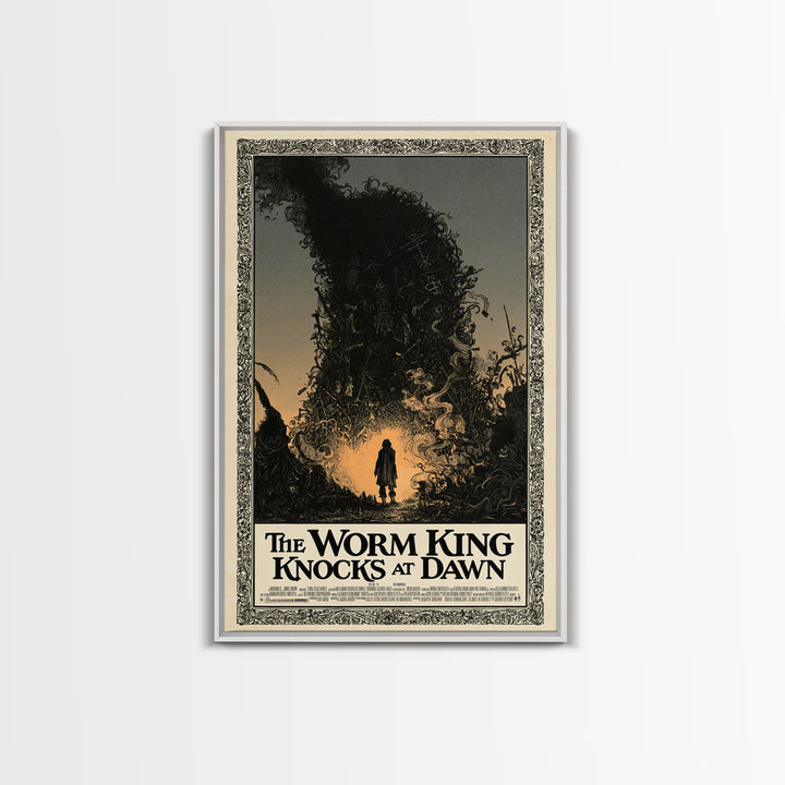 The Worm King Knocks At Dawn, English Language Horror Movie Poster, Decadent Line Art, Classic Monster Poster, Canvas Print
