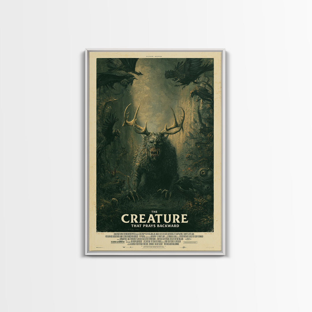 The Creature That Prays Backward, English Language Horror Movie Poster, Gothic Nightmare Art, Classic Monster Poster, Canvas Print