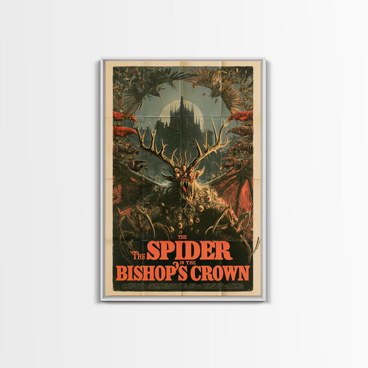 The Spider In The Bishop'S Crown, English Language Horror Movie Poster, Giallo Horror Art, Retro Horror Movie Art, Framed Canvas Print