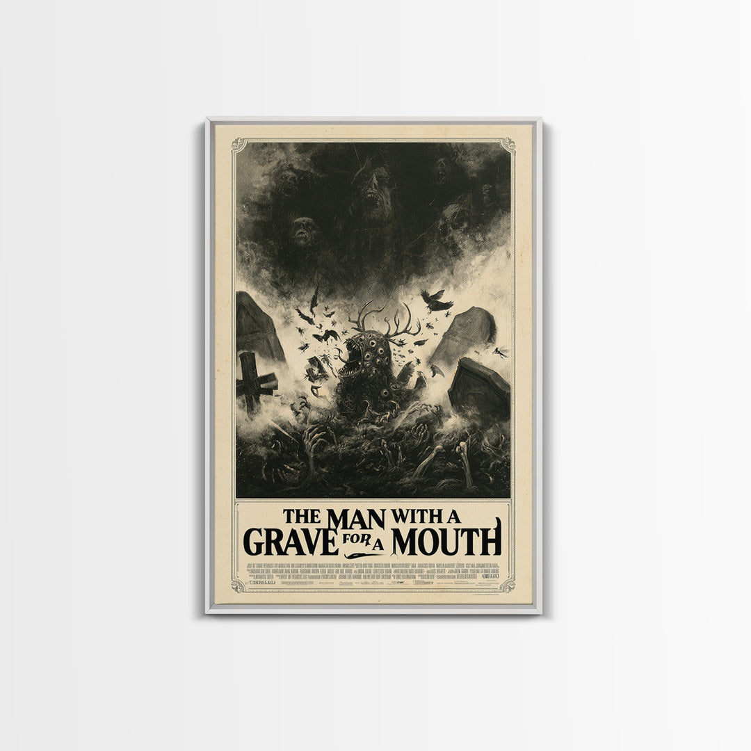 The Man With A Grave For A Mouth, English Language Horror Movie Poster, Dark Romantic Horror Art, Gothic Cinema Wall Art, Canvas Print