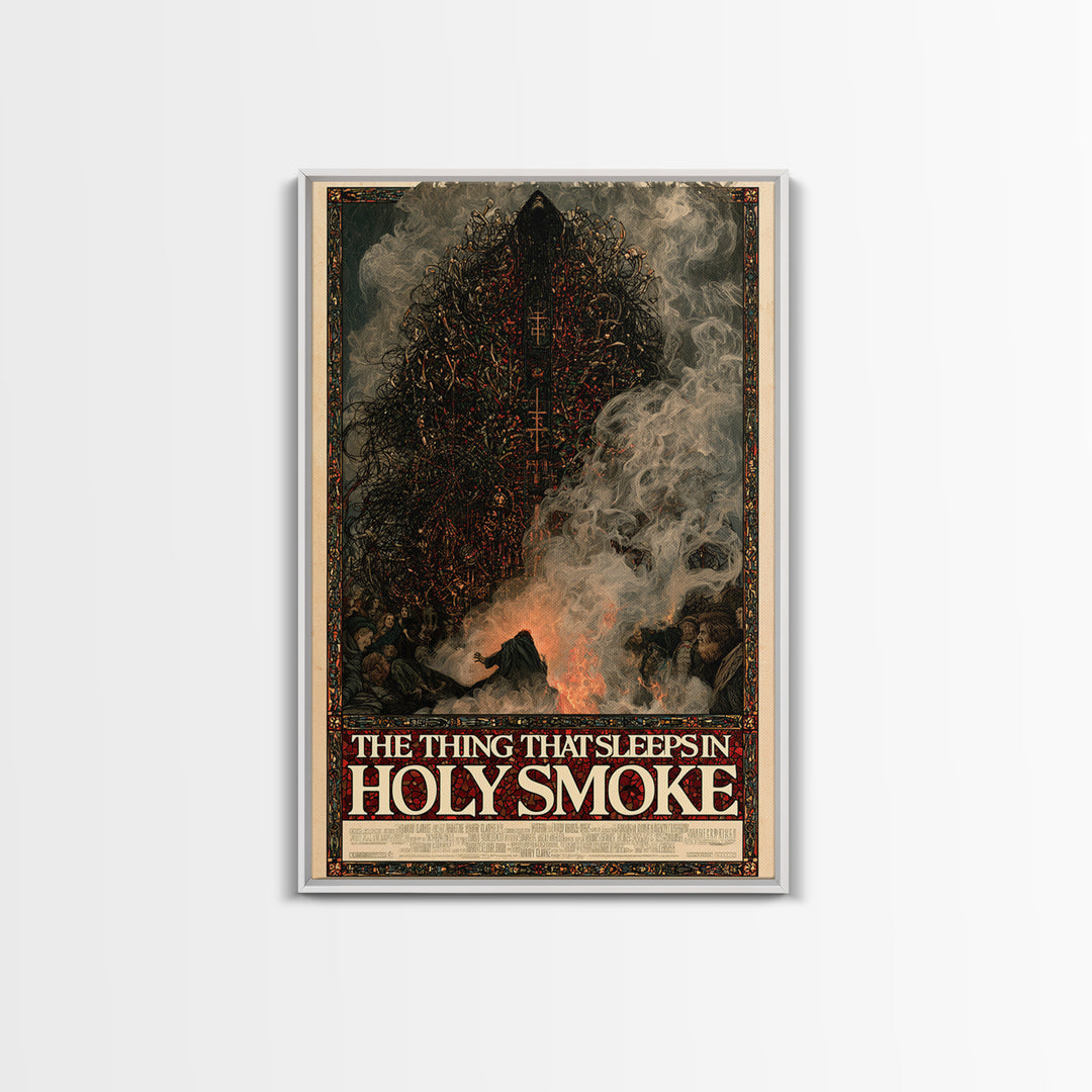 The Thing That Sleeps In Holy Smoke, English Language Horror Movie Poster, Stained Glass Gothic Art, Classic Monster Poster
