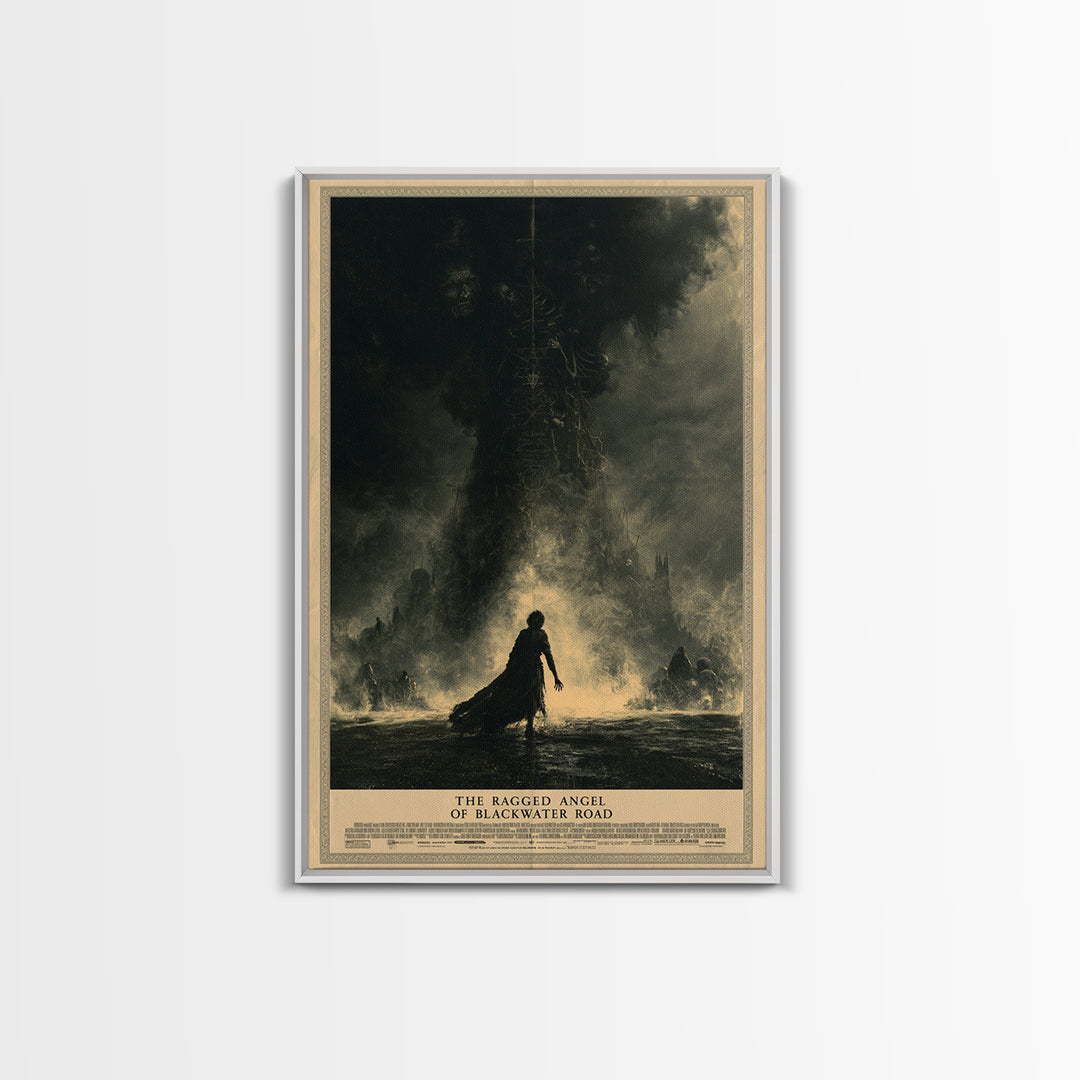 The Ragged Angel Of Blackwater Road, English Language Horror Movie Poster, Dark Romantic Horror Art, Gothic Cinema Wall Art, Canvas Print