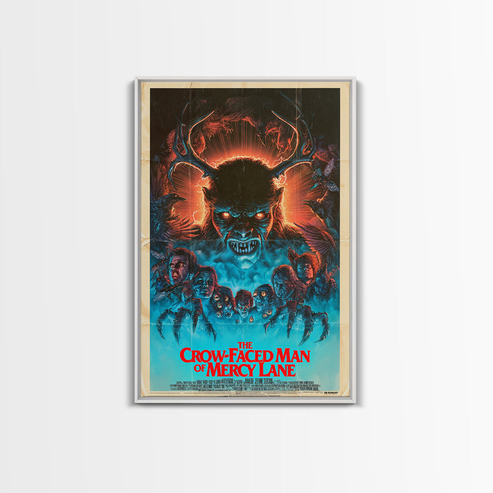 The Crow-Faced Man Of Mercy Lane, English Language Horror Movie Poster, 1980s Vhs Nightmare Cover Inspired Art, Classic Monster Poster