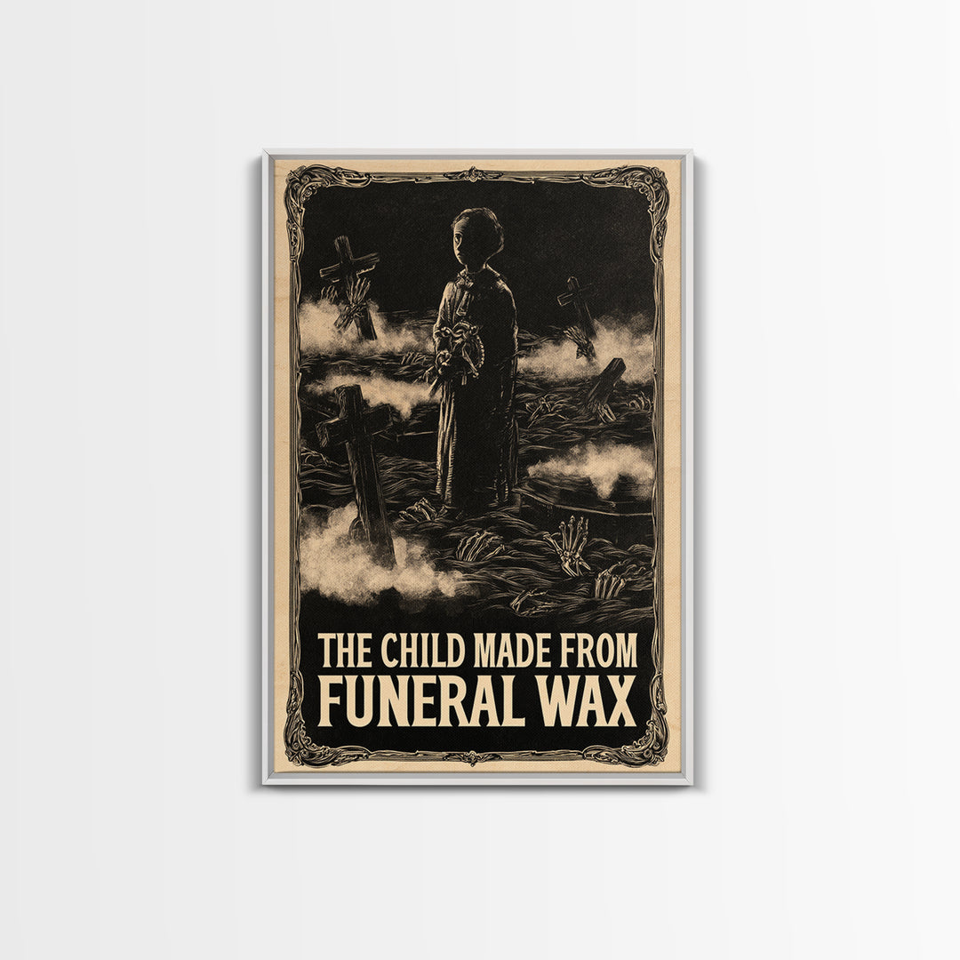 The Child Made From Funeral Wax, English Language Horror Movie Poster, Decadent Line Art, Retro Horror Movie Art, Canvas Print