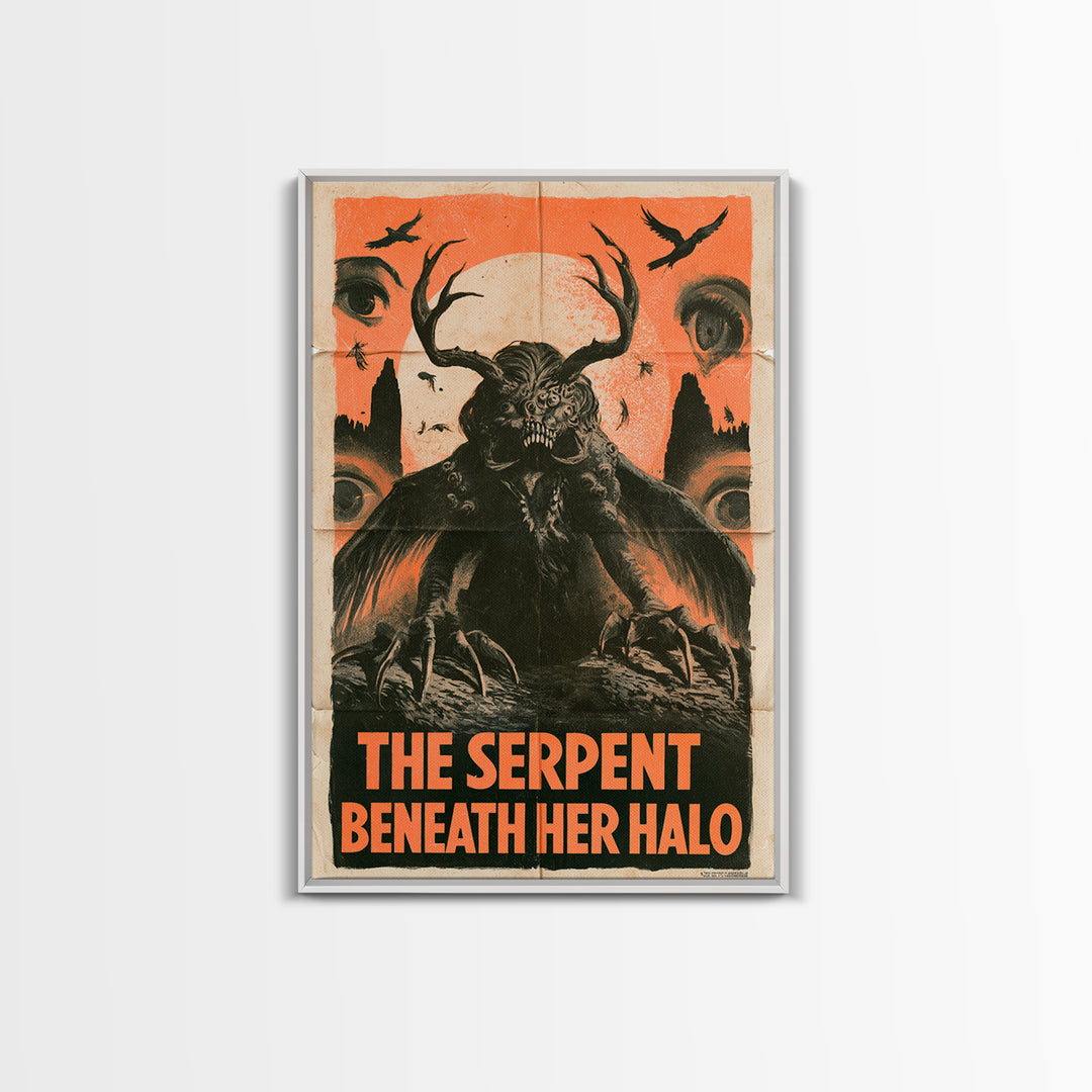 The Serpent Beneath Her Halo, English Language Horror Movie Poster, 1930s Horror Art, Retro Horror Movie Art, Framed Canvas Print