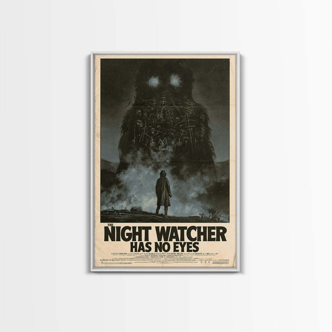 The Night Watcher Has No Eyes, English Language Horror Movie Poster, 1970s Horror Art, Classic Monster Poster, Framed Canvas Print