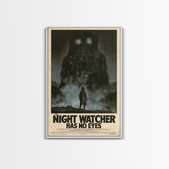 The Night Watcher Has No Eyes, English Language Horror Movie Poster, 1970s Horror Art, Classic Monster Poster, Framed Canvas Print