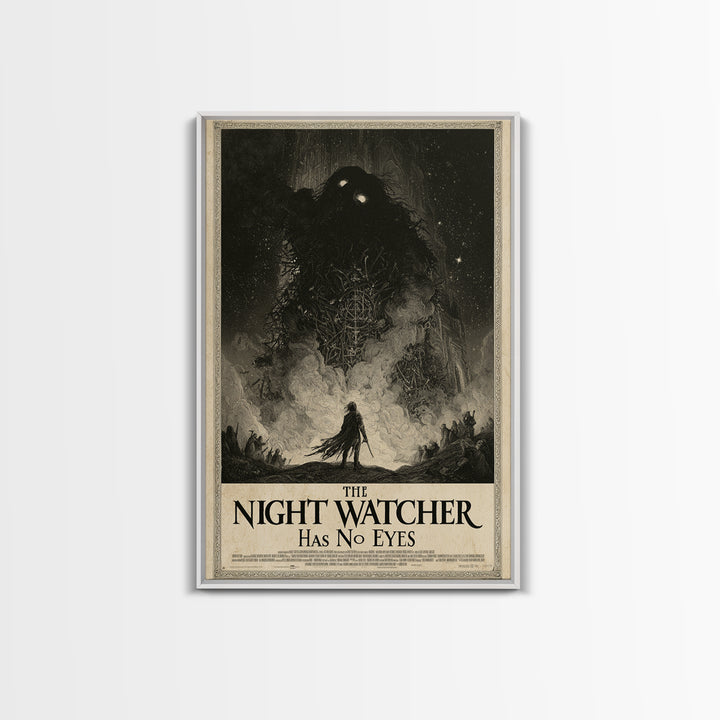 The Night Watcher Has No Eyes, English Language Horror Movie Poster, Gothic Engraving Art, Classic Monster Poster, Canvas Print