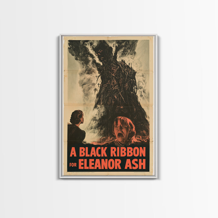 A Black Ribbon For Eleanor Ash, English Language Horror Movie Poster, 1950s Creature-Feature One-Sheet Inspired Art, Retro Horror Movie Art