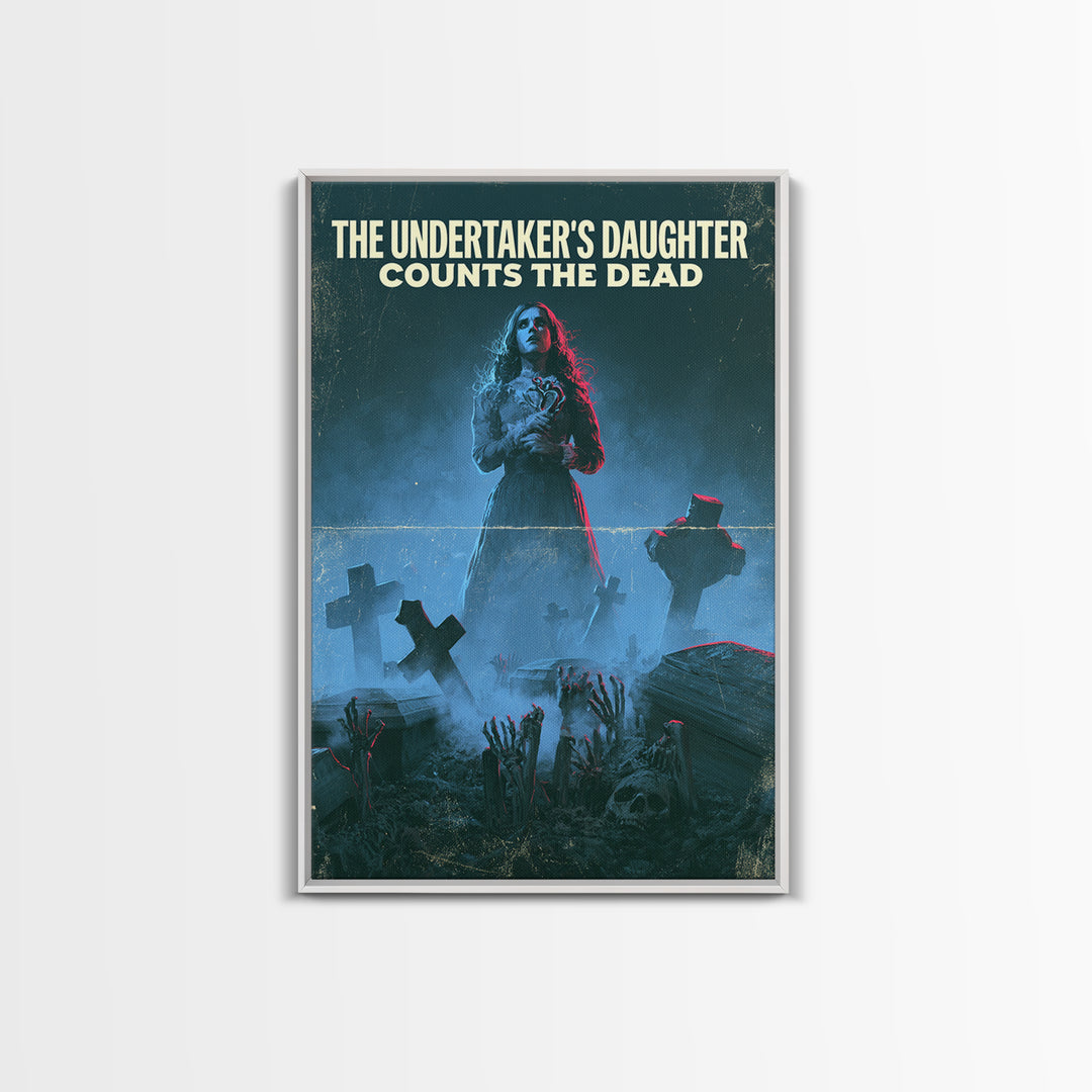 The Undertaker'S Daughter Counts The Dead, English Language Horror Movie Poster, 1980s Vhs Nightmare Cover Inspired Art, Framed Canvas Print