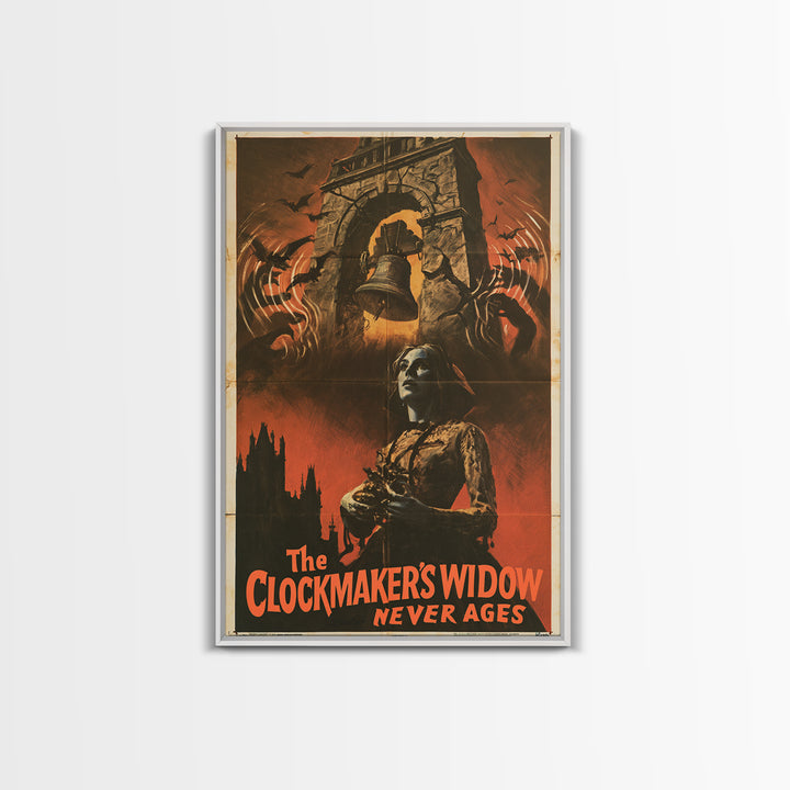 The Clockmaker'S Widow Never Ages, English Language Horror Movie Poster, 1960s Horror Art, Cult Horror Poster, Canvas Print