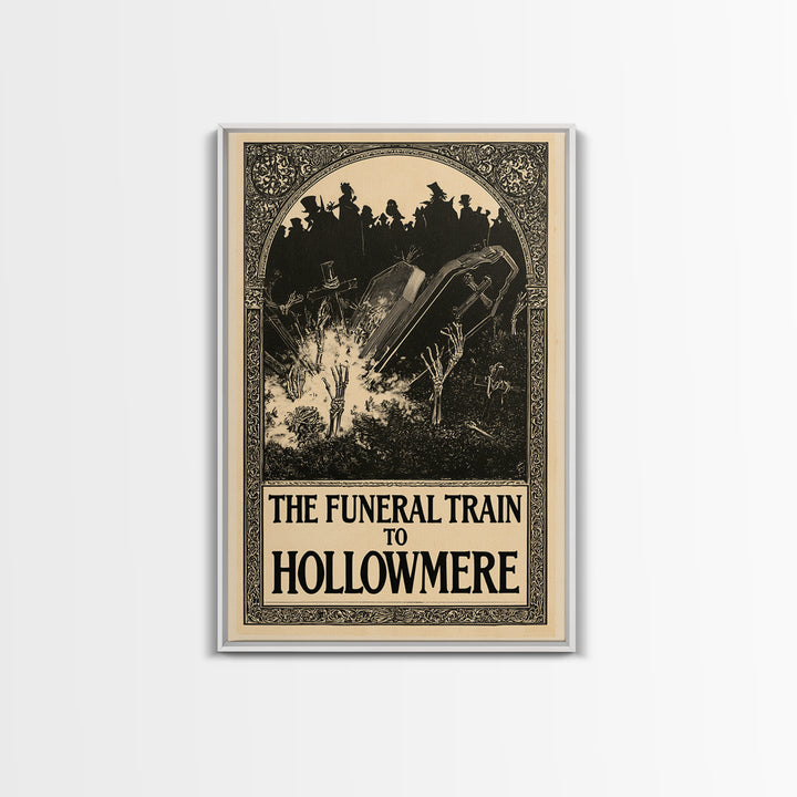 The Funeral Train To Hollowmere, English Language Horror Movie Poster, Decadent Line Art, Retro Horror Movie Art, Canvas Print
