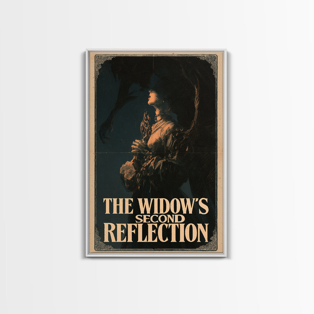 The Widow'S Second Reflection, English Language Horror Movie Poster, Gothic Nightmare Art, Gothic Cinema Wall Art, Framed Canvas Print