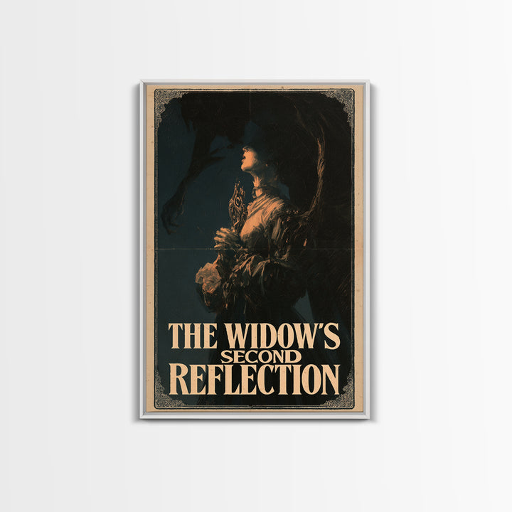 The Widow'S Second Reflection, English Language Horror Movie Poster, Gothic Nightmare Art, Gothic Cinema Wall Art, Framed Canvas Print