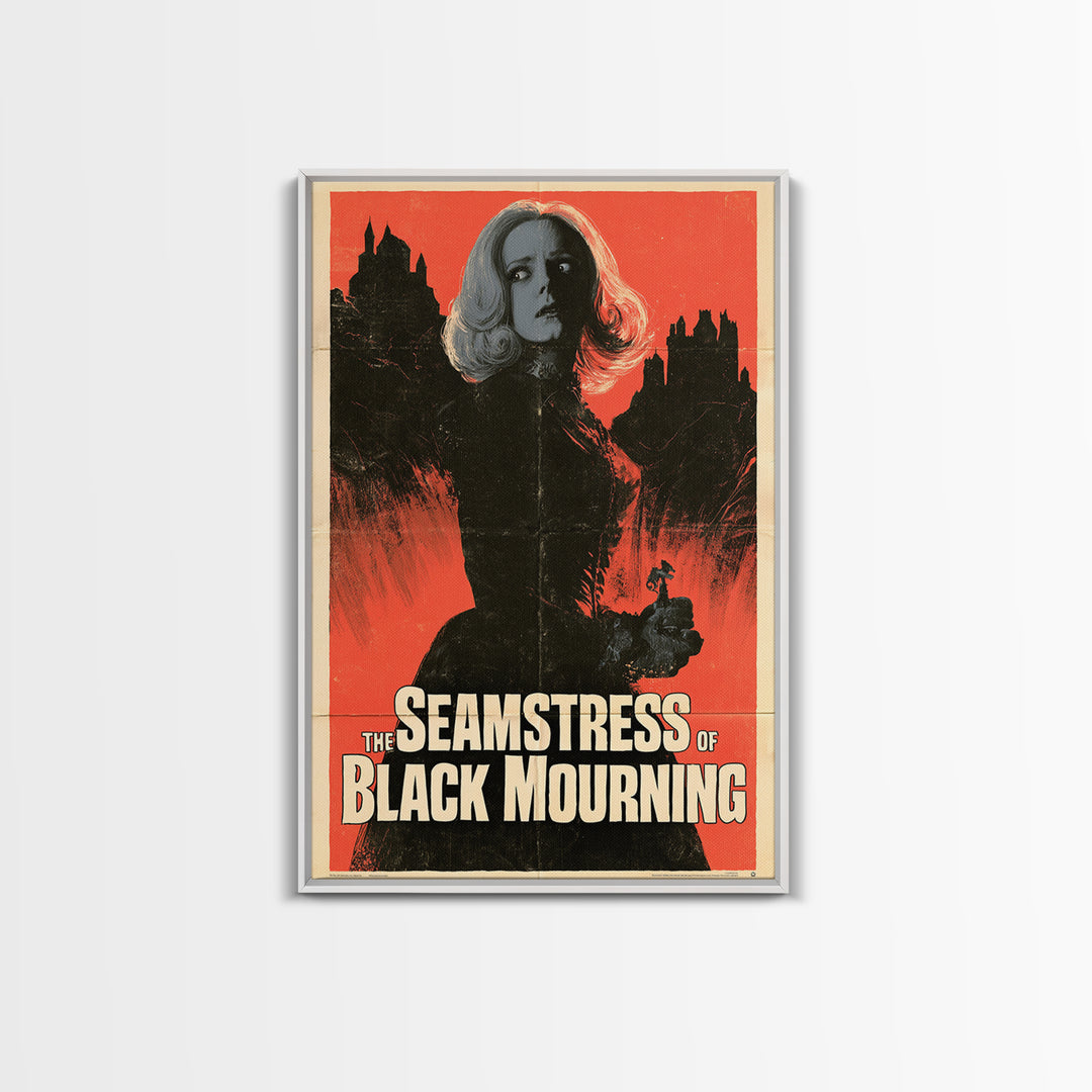 The Seamstress Of Black Mourning, English Language Horror Movie Poster, 1960s Horror Art, Cult Horror Poster, Framed Canvas Print