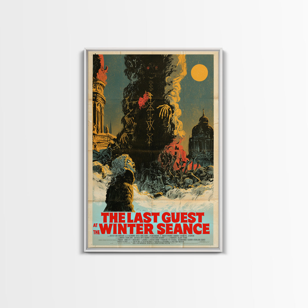 The Last Guest At The Winter Seance, English Language Horror Movie Poster, Giallo Horror Art, Retro Horror Movie Art, Framed Canvas Print