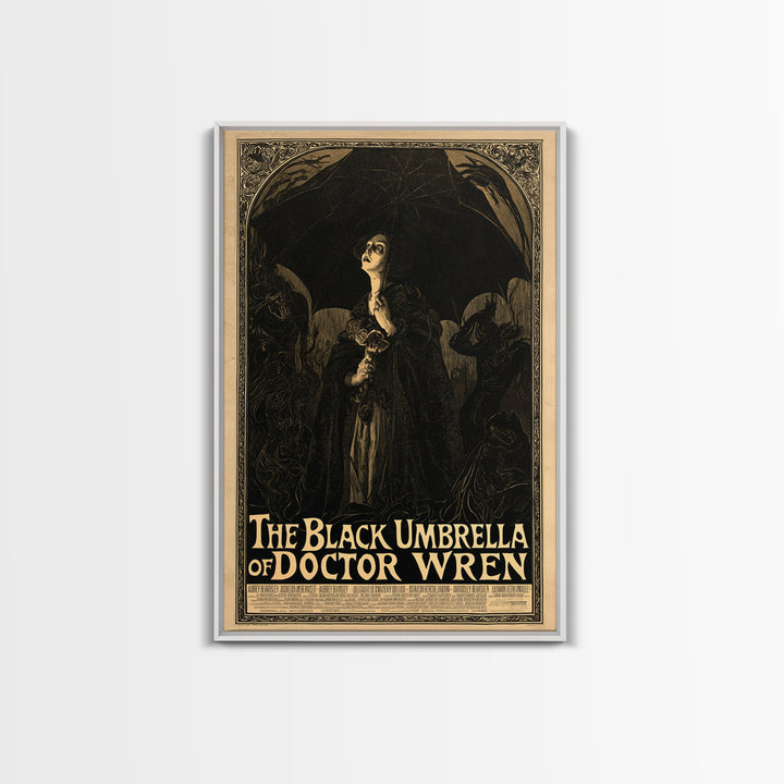 The Black Umbrella Of Doctor Wren, English Language Horror Movie Poster, Decadent Line Art, Retro Horror Movie Art, Canvas Print