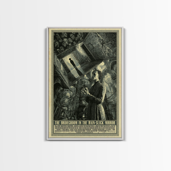 The Bridegroom In The Rain-Slick Mirror, English Language Horror Movie Poster, Architectural Etching Art, Canvas Print