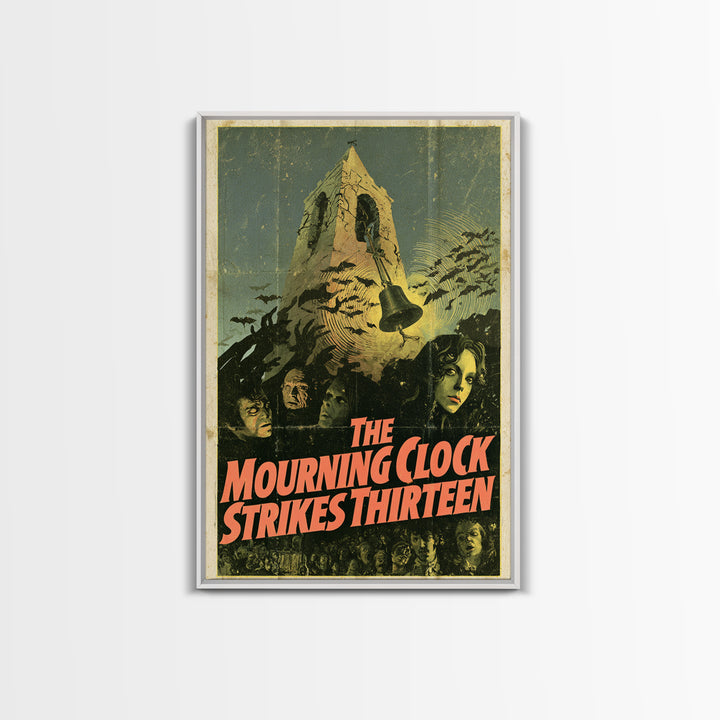 The Mourning Clock Strikes Thirteen, English Language Horror Movie Poster, 1970s Horror Art, Retro Horror Movie Art, Canvas Print