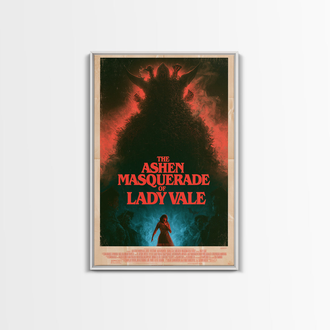 The Ashen Masquerade Of Lady Vale, English Language Horror Movie Poster, 1980s Vhs Nightmare Cover Inspired Art, Retro Horror Movie Art