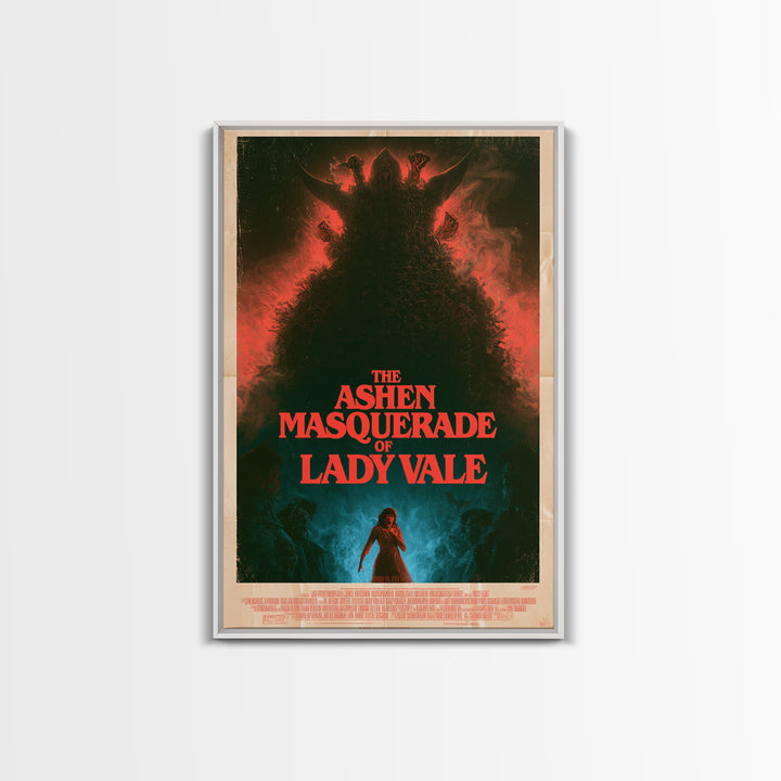 The Ashen Masquerade Of Lady Vale, English Language Horror Movie Poster, 1980s Vhs Nightmare Cover Inspired Art, Retro Horror Movie Art