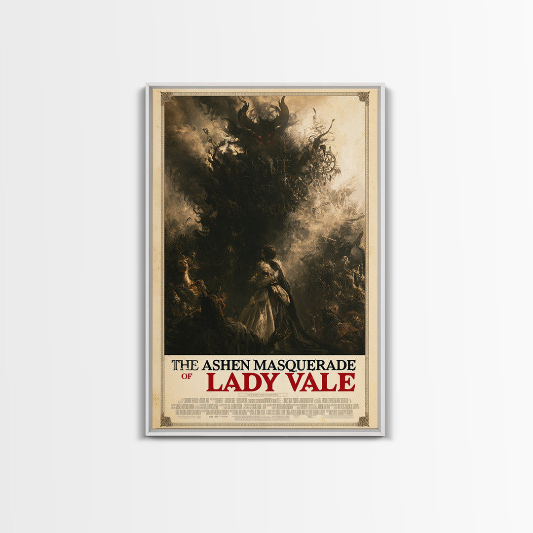 The Ashen Masquerade Of Lady Vale, English Language Horror Movie Poster, Gothic Nightmare Art, Classic Monster Poster