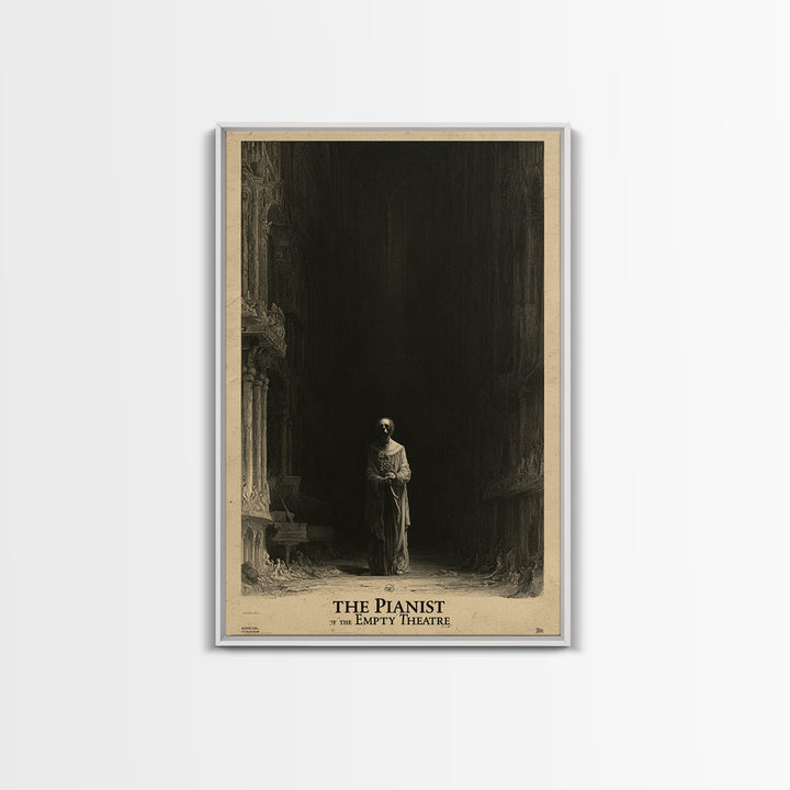The Pianist Of The Empty Theatre, English Language Horror Movie Poster, Gothic Engraving Art, Classic Monster Poster, Horror Wall Decor