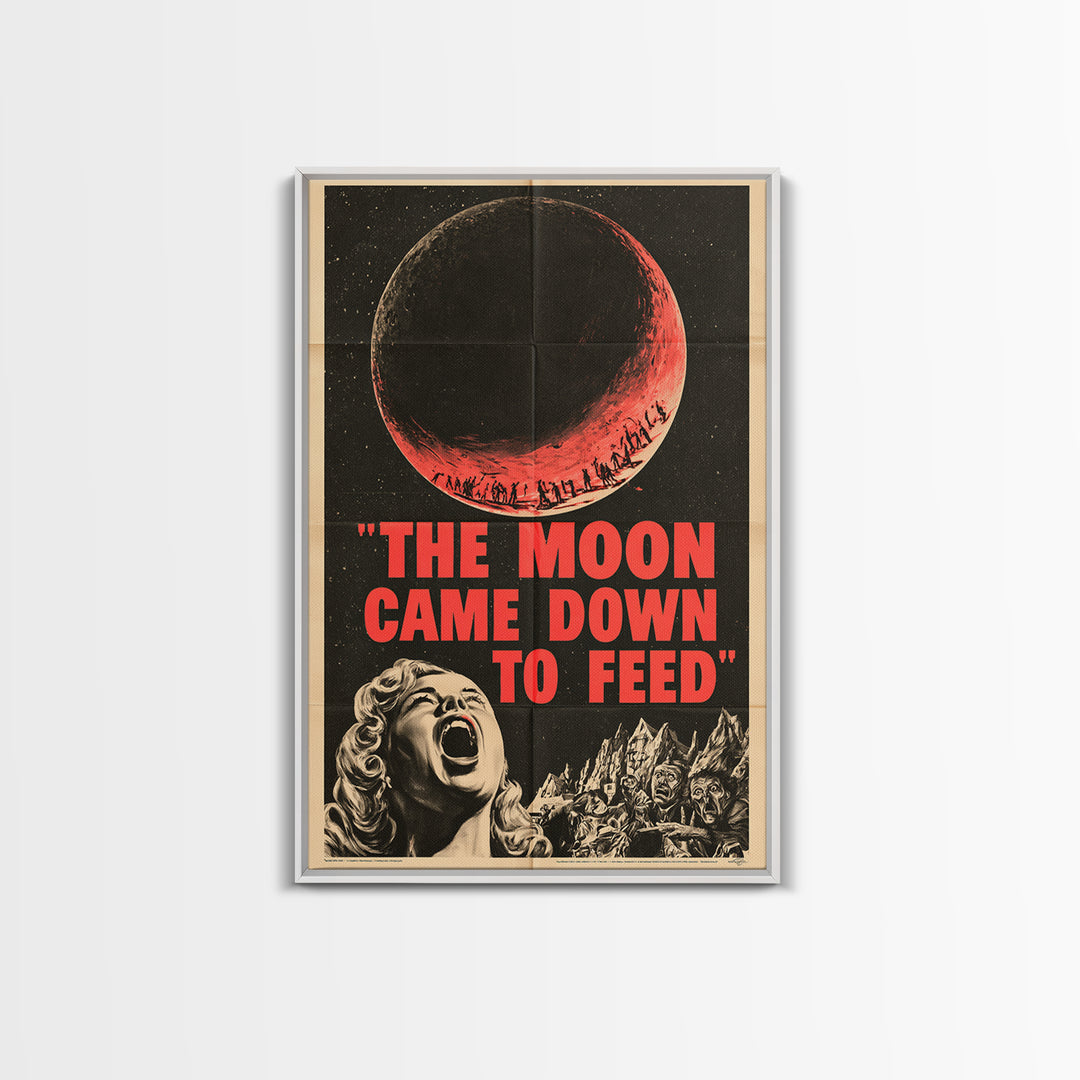 The Moon Came Down To Feed, English Language Horror Movie Poster, 1950s Creature-Feature One-Sheet Inspired Art, Classic Monster Poster