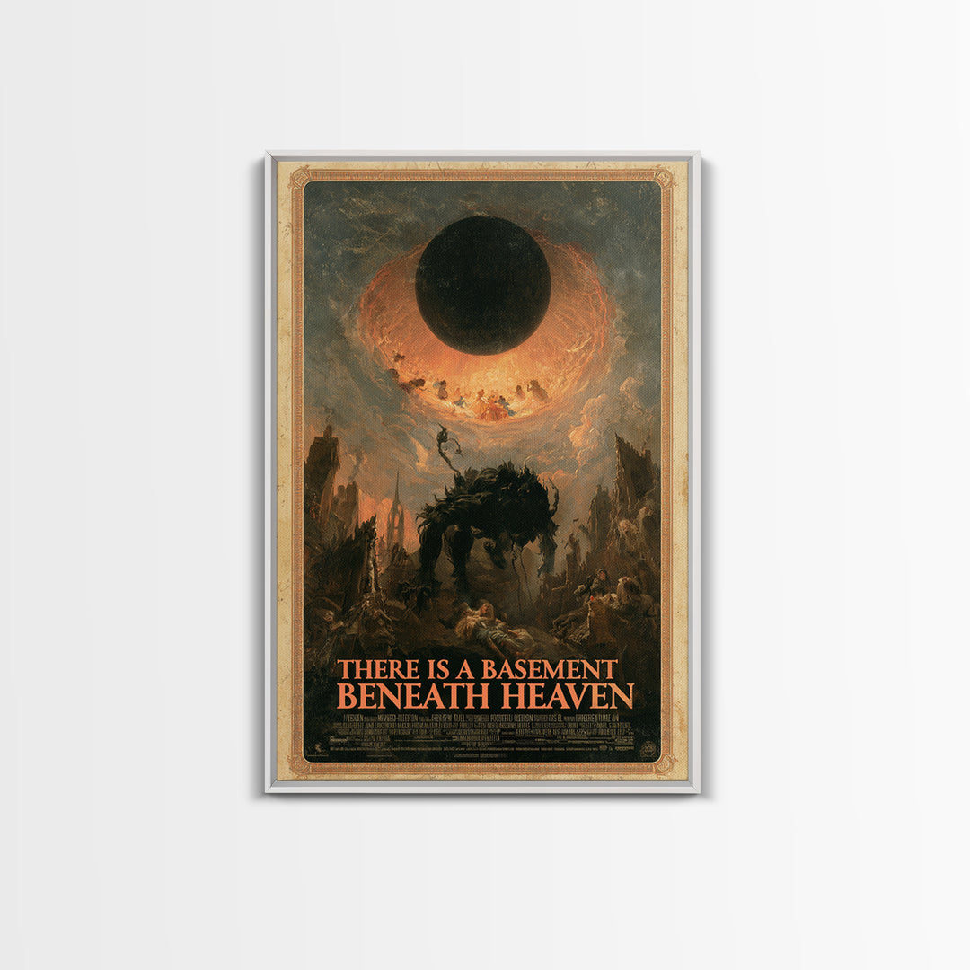 There Is A Basement Beneath Heaven, English Language Horror Movie Poster, Gothic Nightmare Art, Retro Horror Movie Art