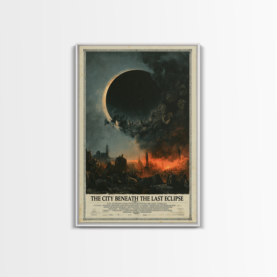 The City Beneath The Last Eclipse, English Language Horror Movie Poster, Dark Romantic Horror Art, Gothic Cinema Wall Art, Canvas Print