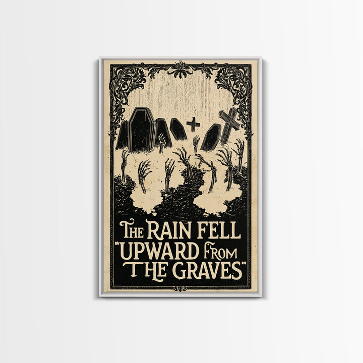 The Rain Fell Upward From The Graves, English Language Horror Movie Poster, Decadent Line Art, Cult Horror Poster