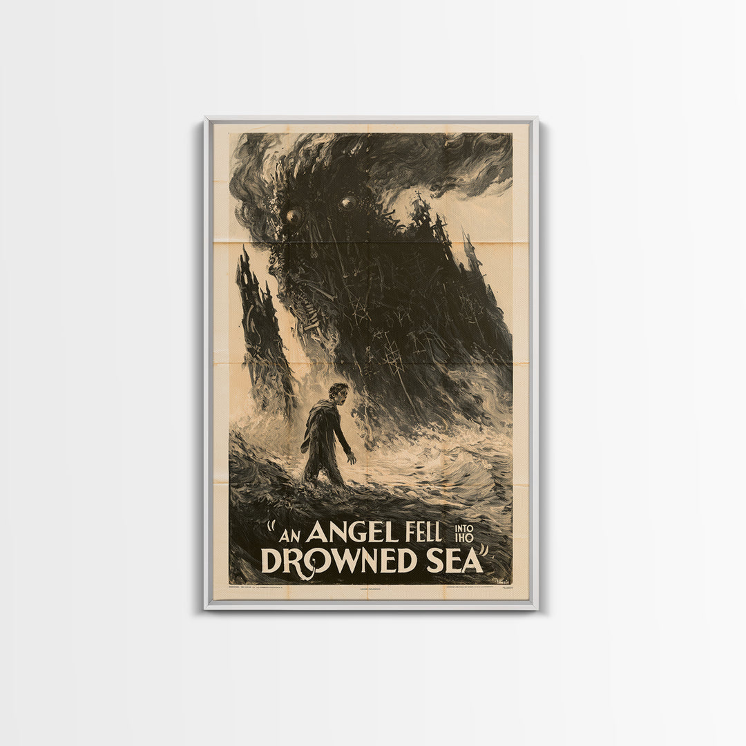 An Angel Fell Into The Drowned Sea, English Language Horror Movie Poster, 1930s Horror Art, Gothic Cinema Wall Art, Canvas Print