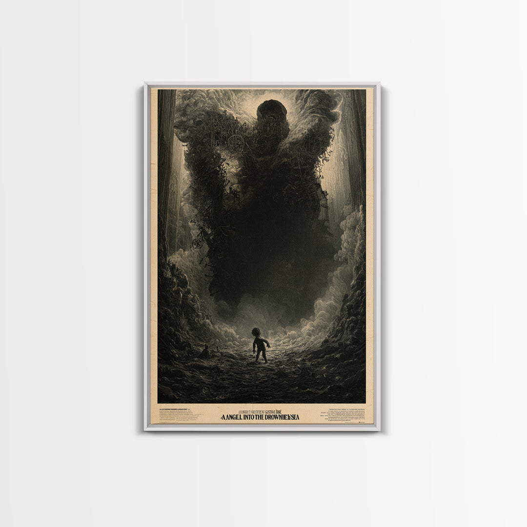 An Angel Fell Into The Drowned Sea, English Language Horror Movie Poster, Gothic Engraving Art, Cult Horror Poster, Framed Canvas Print