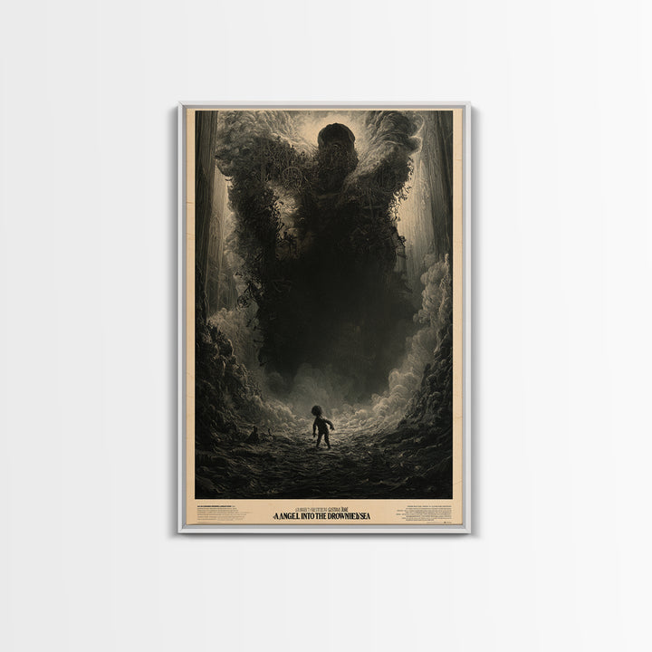 An Angel Fell Into The Drowned Sea, English Language Horror Movie Poster, Gothic Engraving Art, Cult Horror Poster, Framed Canvas Print
