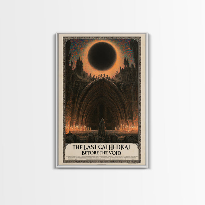 The Last Cathedral Before The Void, English Language Horror Movie Poster, Stained Glass Gothic Art, Retro Horror Movie Art