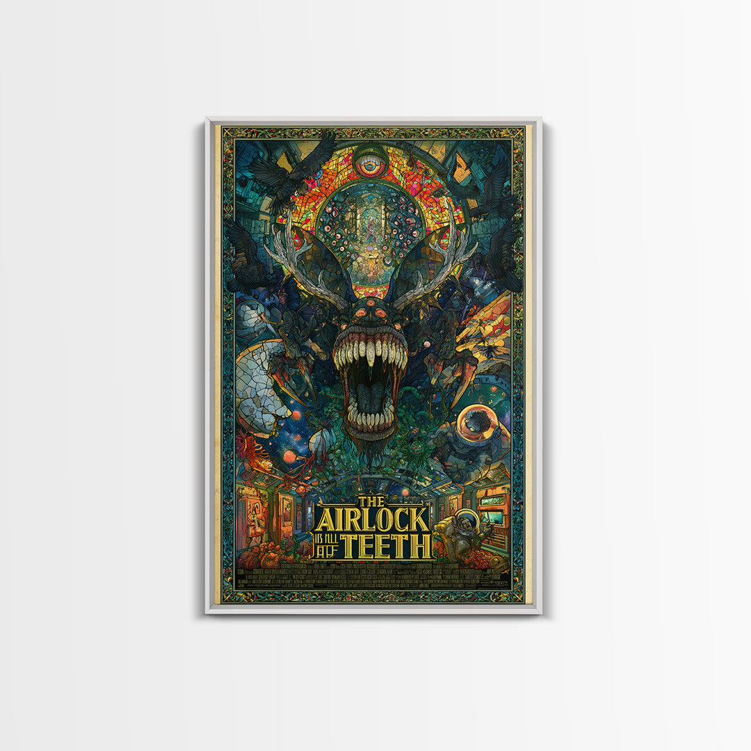 The Airlock Is Full Of Teeth, English Language Horror Movie Poster, Stained Glass Gothic Art, Classic Monster Poster, Canvas Print