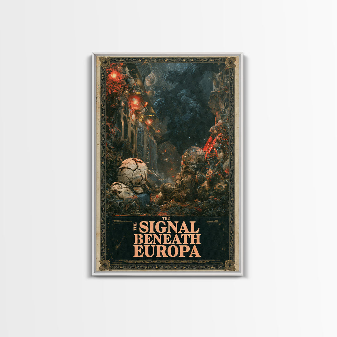 The Signal Beneath Europa, English Language Horror Movie Poster, Gothic Nightmare Art, Retro Horror Movie Art, Framed Canvas Print
