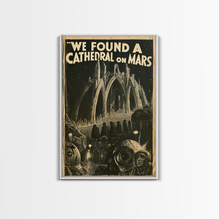 We Found A Cathedral On Mars, English Language Horror Movie Poster, 1930s Horror Art, Gothic Cinema Wall Art, Framed Canvas Print
