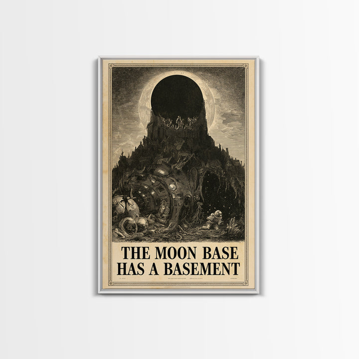 The Moon Base Has A Basement, English Language Horror Movie Poster, Gothic Engraving Art, Cult Horror Poster, Canvas Print