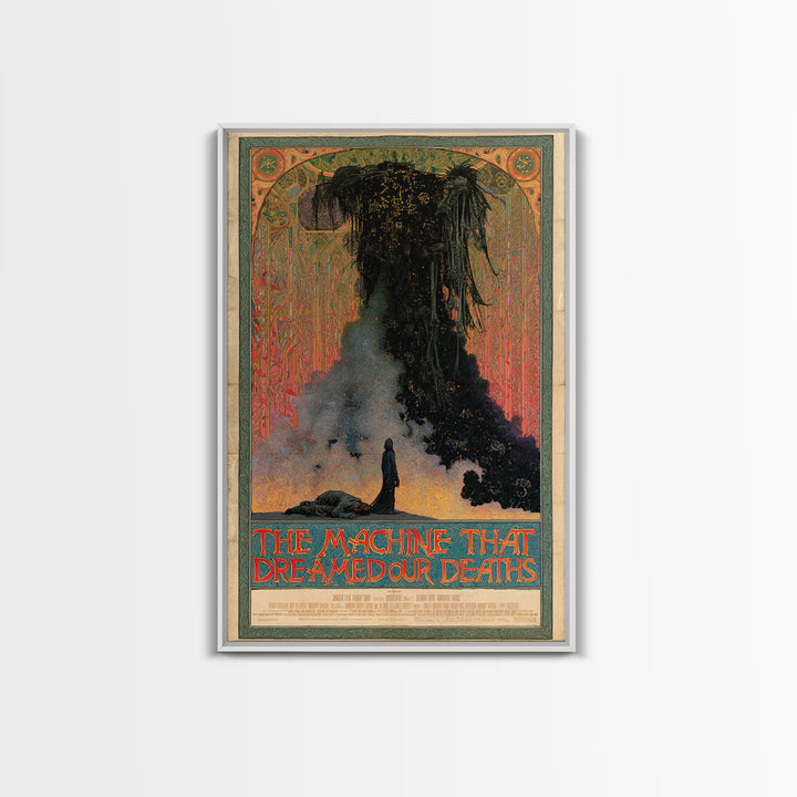 The Machine That Dreamed Our Deaths, English Language Horror Movie Poster, Stained Glass Gothic Art, Retro Horror Movie Art, Canvas Print