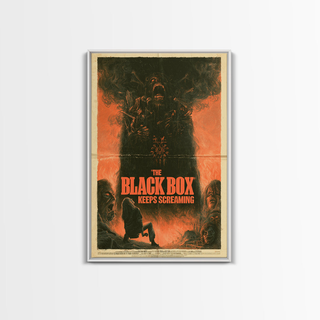The Black Box Keeps Screaming, English Language Horror Movie Poster, 1970s Horror Art, Retro Horror Movie Art, Framed Canvas Print