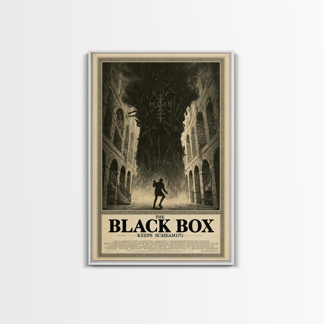 The Black Box Keeps Screaming, English Language Horror Movie Poster, Architectural Etching Art, Gothic Cinema Wall Art