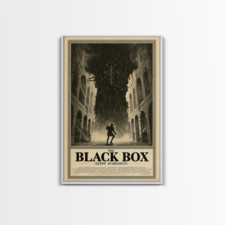 The Black Box Keeps Screaming, English Language Horror Movie Poster, Architectural Etching Art, Gothic Cinema Wall Art