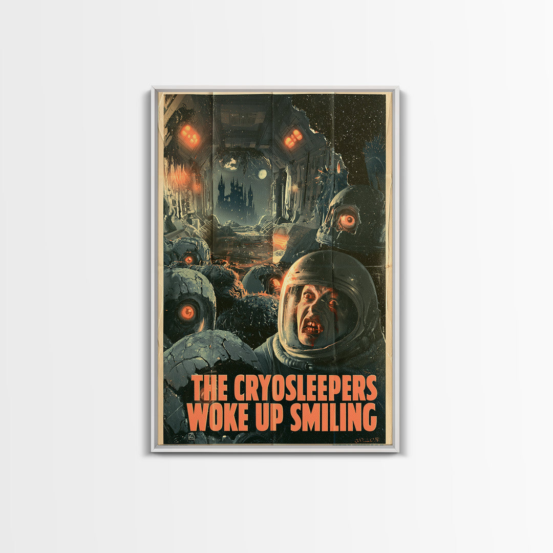 The Cryosleepers Woke Up Smiling, English Language Horror Movie Poster, 1930s Horror Art, Retro Horror Movie Art, Canvas Print