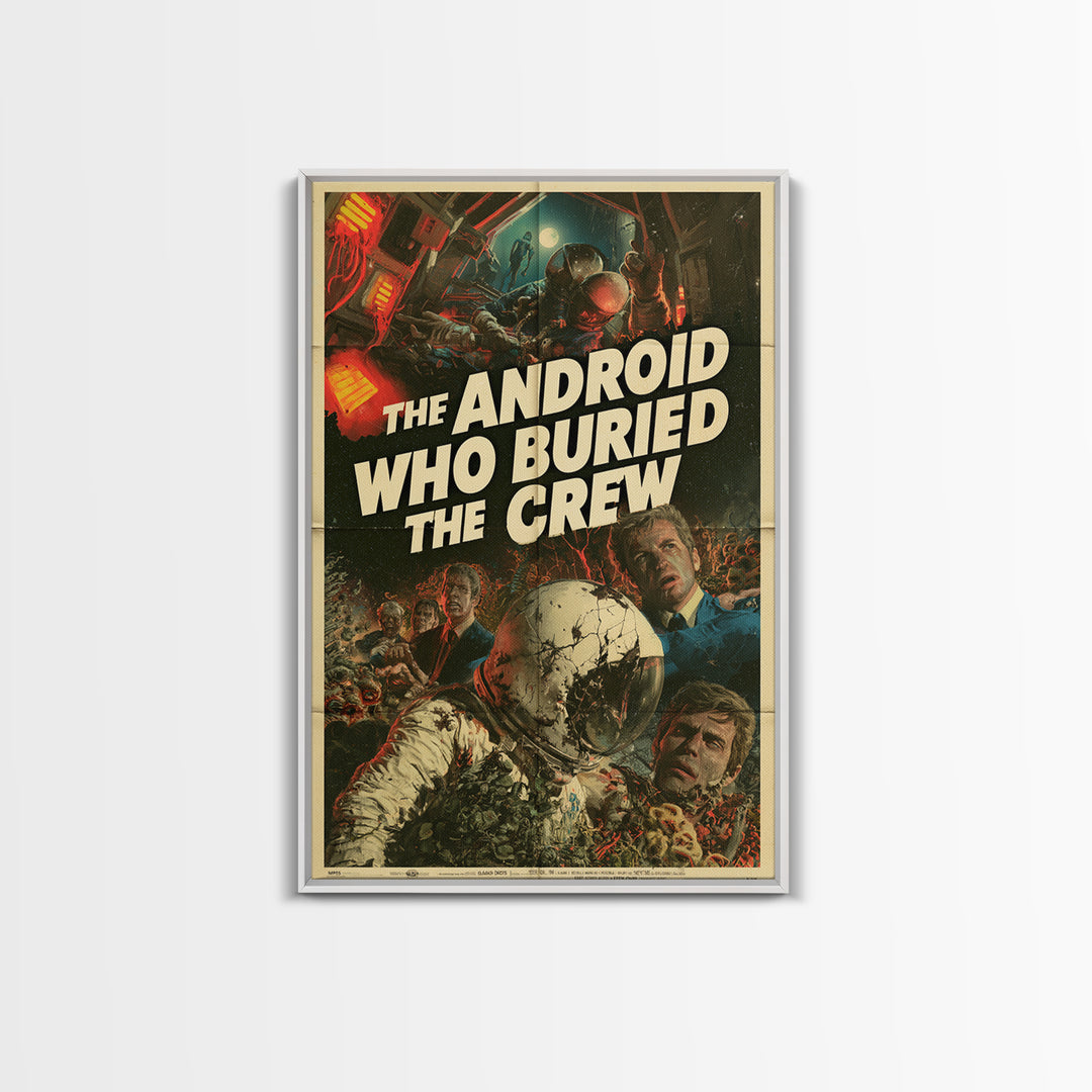 The Android Who Buried The Crew, English Language Horror Movie Poster, Giallo Horror Art, Gothic Cinema Wall Art, Canvas Print